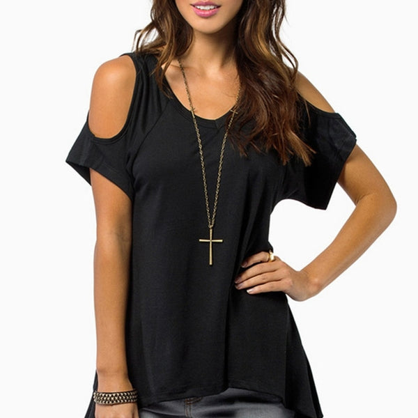 Shoulder Cut Hollow Skull Backless Casual T-Shirt