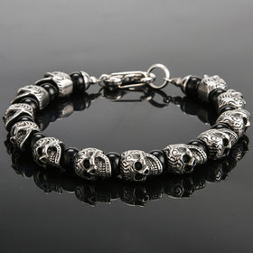 Natural Stone Stainless Steel Men Skull Beads Bracelet