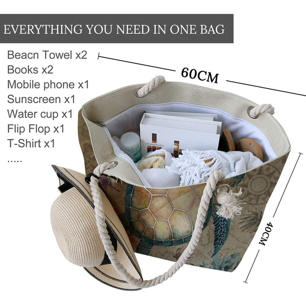 Large Canvas Sea Turtle Tote Bag