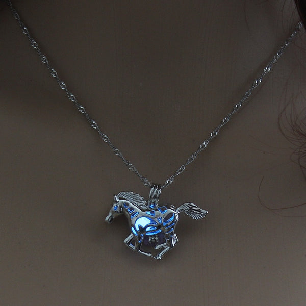 Glow In The Dark Running Horse Pendant Necklace