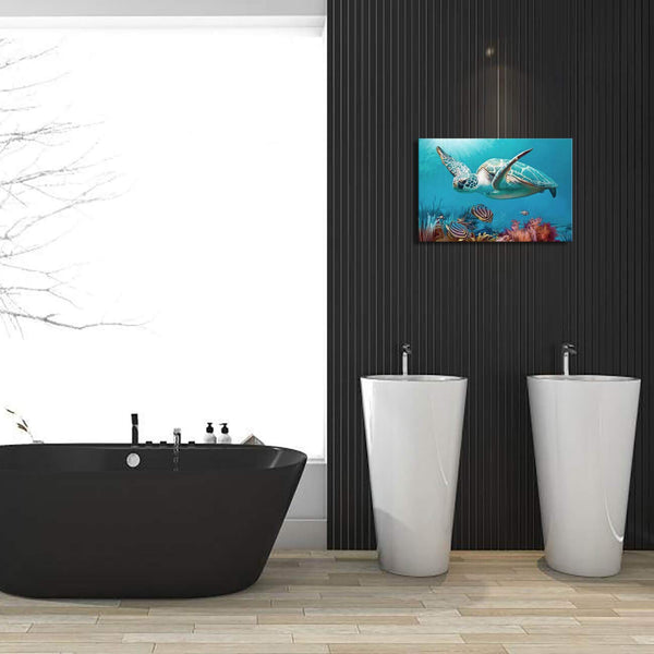 Blue Ocean Sea Turtle Wall Decor Framed Canvas Print - Size:12"x16"inch