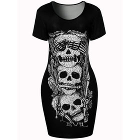 Sleeveless Skull Printed Vintage Mini Dress