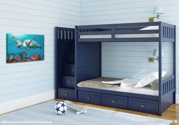 Blue Ocean Sea Turtle Wall Decor Framed Canvas Print - Size:12"x16"inch