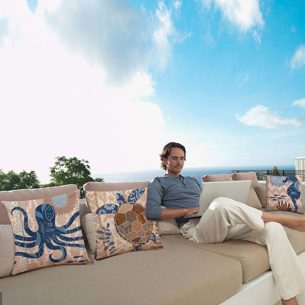 Set of 6 Sea Theme Decorative Square Cushion Cover 18" x 18"(Cover Only,No Insert)