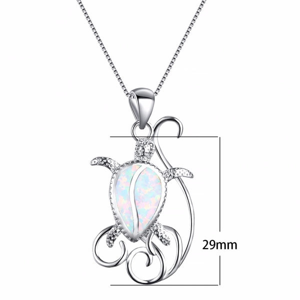 Silver Opal Turtle Pendant Necklace