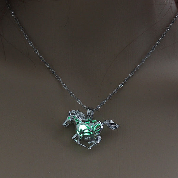 Glow In The Dark Running Horse Pendant Necklace