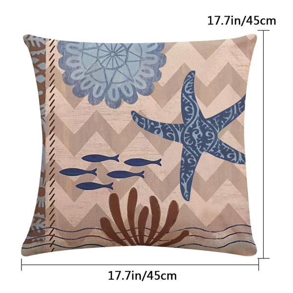 Set of 6 Sea Theme Decorative Square Cushion Cover 18" x 18"(Cover Only,No Insert)