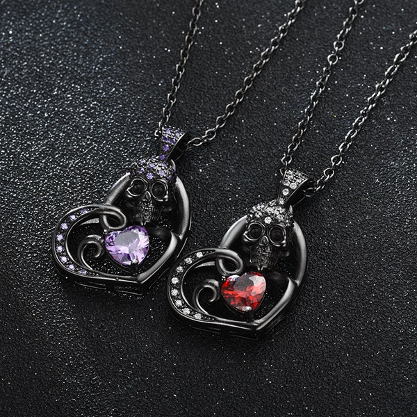 Heart Skull  Zircon Crystal Necklace