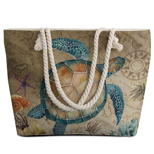 Large Canvas Sea Turtle Tote Bag