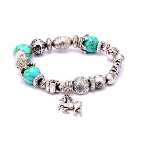 Vintage Natural Stone Silver Elastic Horse Bracelet