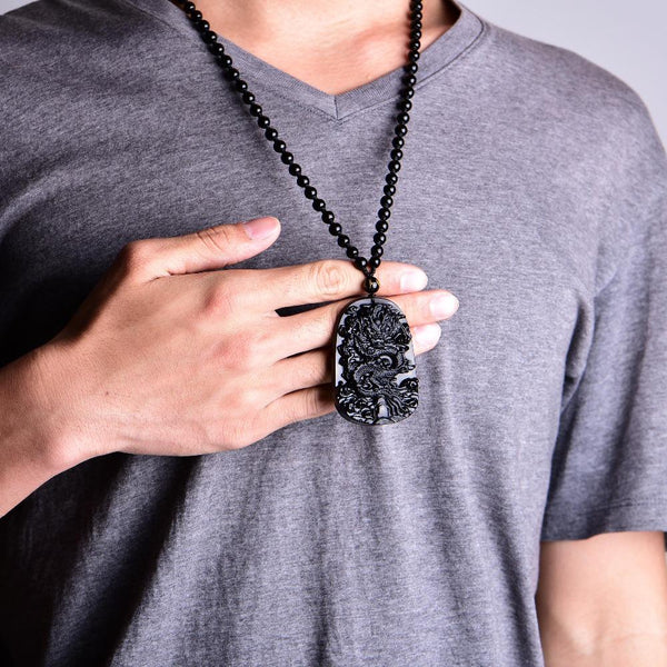Obsidian Handcrafted Dragon Pendant Necklace