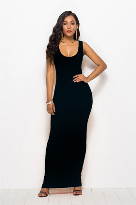 Black Sleeveless Long Maxi Dress
