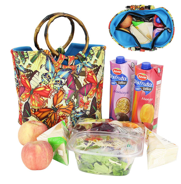 Large Reusable Insulated Neoprene Butterfly Lunch Tote Bag