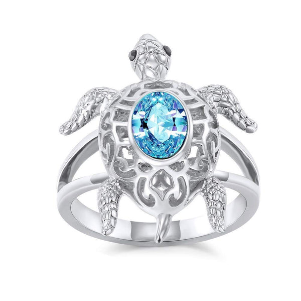 Turtle Design Crystal Ring