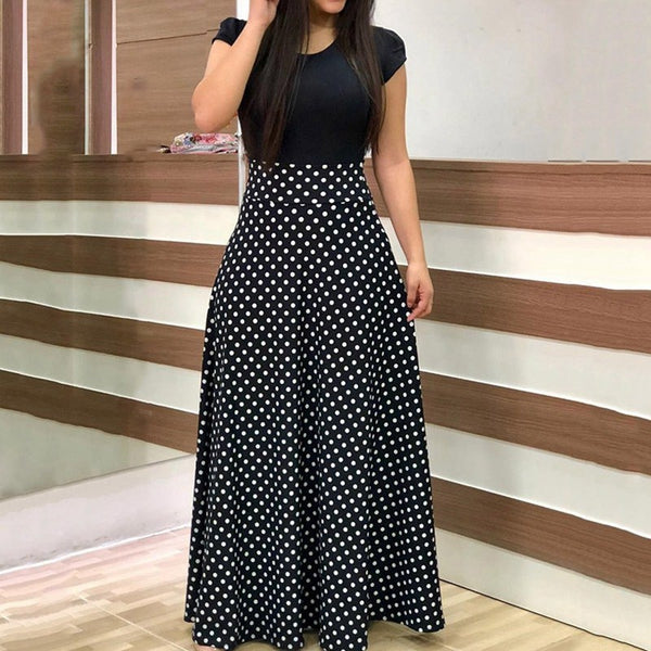 Fashion Black Elegant Short Sleeve Maxi Dress