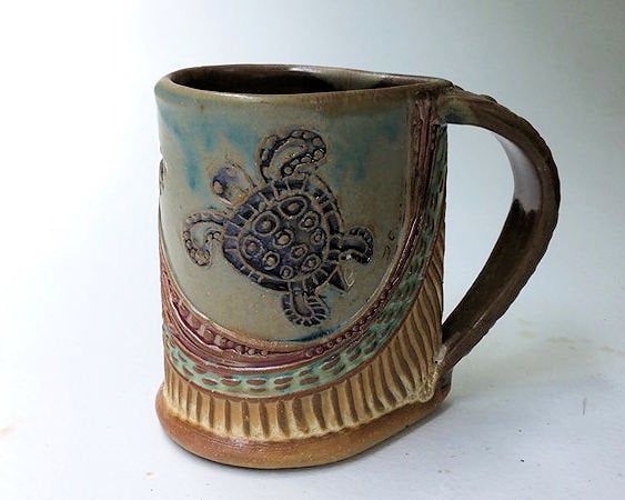 Sea Turtle Handmade Stoneware Pottery Mug 12 oz