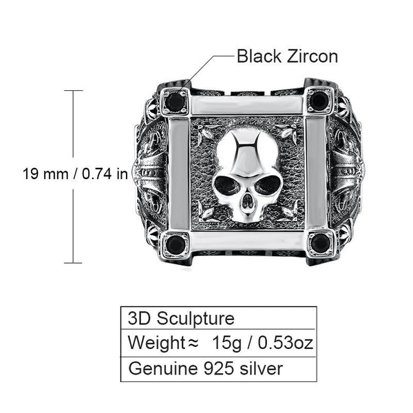 Adjustable Size 925 Sterling Silver Skull Ring