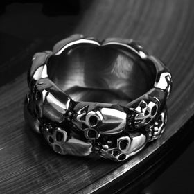 Skull Men Double Row Ring