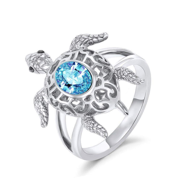 Turtle Design Crystal Ring