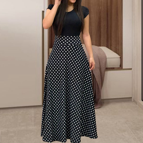 Fashion Black Elegant Short Sleeve Maxi Dress