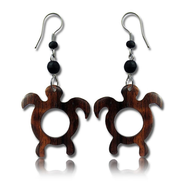 Sea Turtle Dangle Earrings with Organic Wood