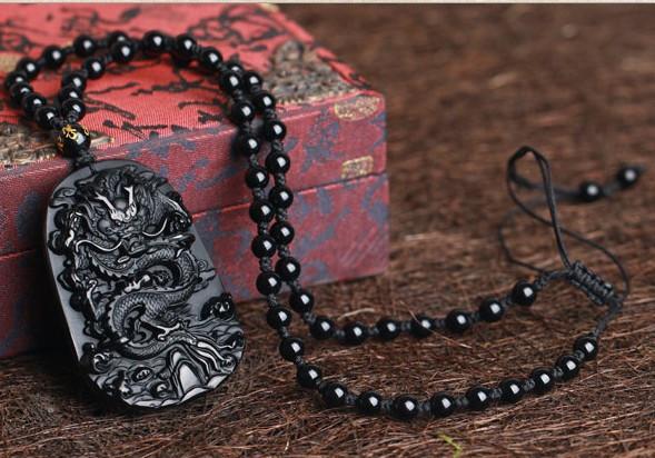 Obsidian Handcrafted Dragon Pendant Necklace