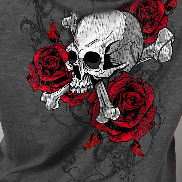 Ladies Skull Roses Dark Gray Hooded Sweatshirt