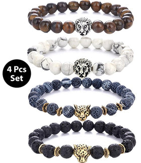 8MM Elastic Lava Rock Stone Bead Bracelet Set - Unisex