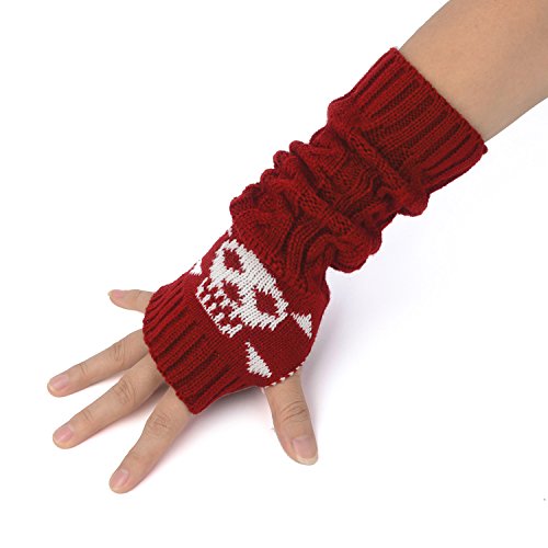 Unisex Cable Knit Fingerless Skull Arm Warmers