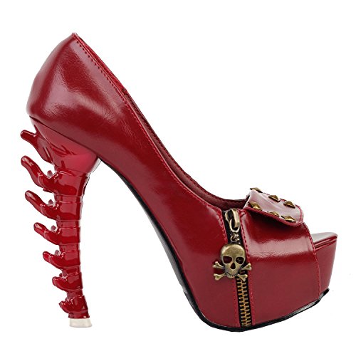 Womens Skull Zipper Peeptoe Platform Bone Heel Club Pumps