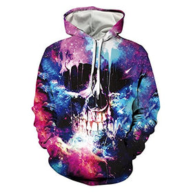 Unisex 3d Printed Galaxy Skull Light Weight Pullover Hoodie