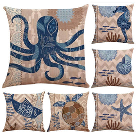 Set of 6 Sea Theme Decorative Square Cushion Cover 18" x 18"(Cover Only,No Insert)