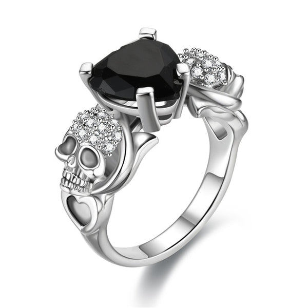 Skull Heart Zircon Crystal Ring