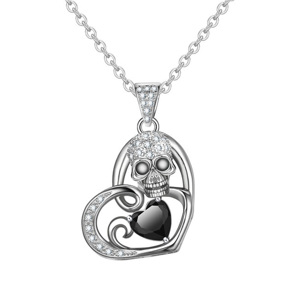 Heart Skull  Zircon Crystal Necklace