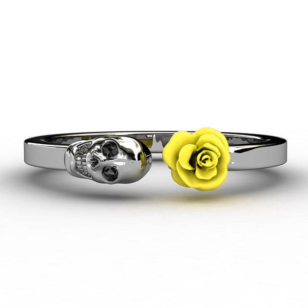 Stainless Steel Rose Skull Womens Ring