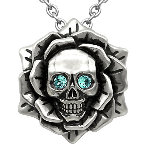 Skull Rose Birthstone Necklace