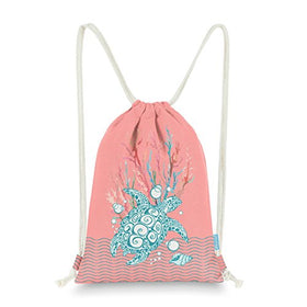 Coral Pink Sea Turtle Drawstring Backpack
