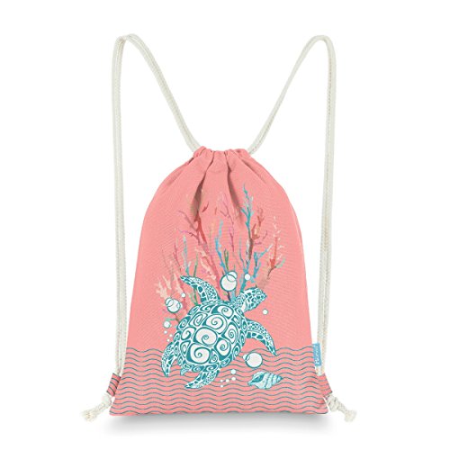 Coral Pink Sea Turtle Drawstring Backpack