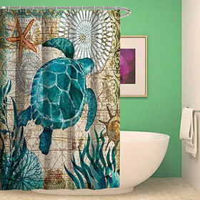 Water & Mildew Resistant Sea Turtle Shower Curtain