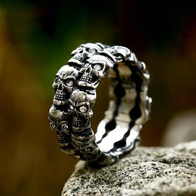 Vintage Crystal Stone Men Skull Ring