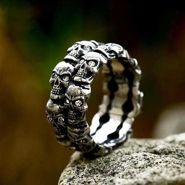 Vintage Crystal Stone Men Skull Ring