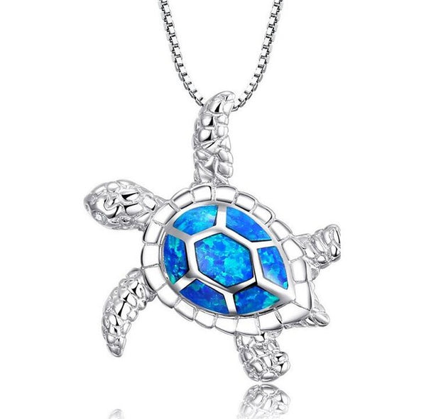 Silver Filled Opal Sea Turtle Pendant Necklace