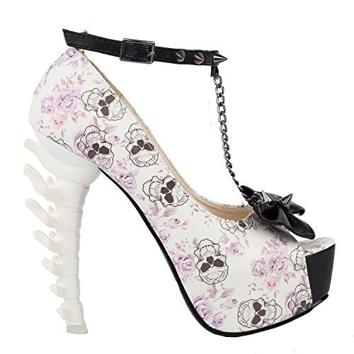 Sexy Skull Print Studs Chain Platform Bone Heel Pumps