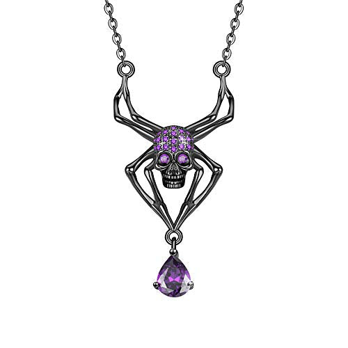 Black Skull Spider Pendant Necklace
