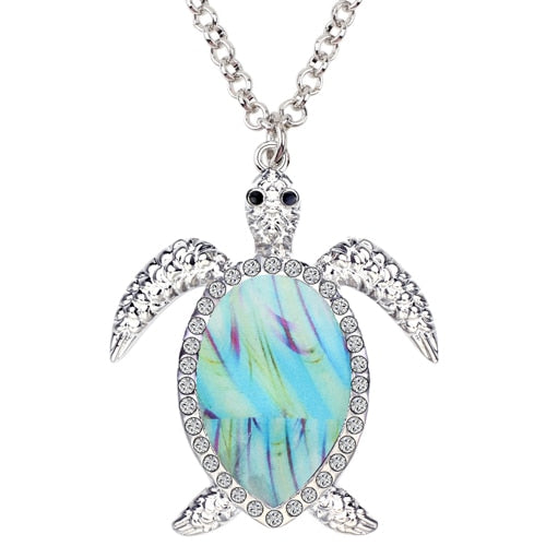 Enamel Alloy Rhinestone Sea Turtle Necklace