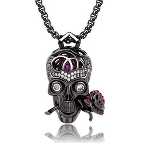 "Romance Forever" Skull & Rose Charm Unisex Pendant Necklace