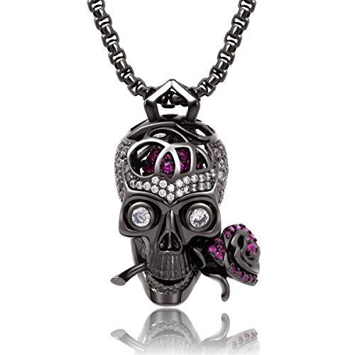 "Romance Forever" Skull & Rose Charm Unisex Pendant Necklace