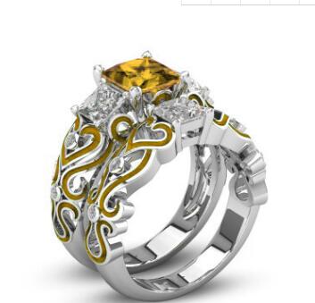 Antique Crystal Three-Stone Enamel Ring Set