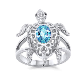 Turtle Design Crystal Ring