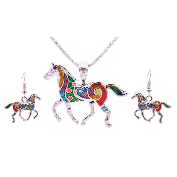Enamel Horse Jewelry Set